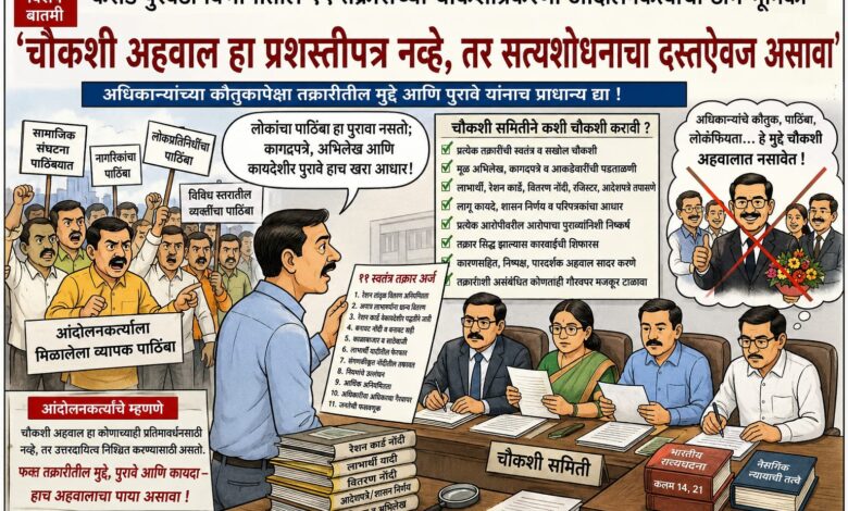 Photo of “चौकशी अहवाल हा गौरवपत्र नसून सत्यशोधनाचा दस्तऐवज असावा; अधिकाऱ्यांच्या कौतुकापेक्षा तक्रारीतील पुराव्यांवर निर्णय व्हावा”