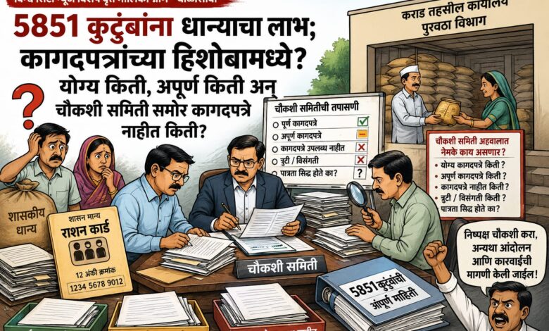 Photo of ५८५१ कुटुंबांना धान्य मंजुरीच्या कागदपत्रांमध्ये योग्य किती, अपूर्ण किती अन् चौकशी समिती समोर कागदपत्रे नाहीत किती, याबाबत चौकशी समितीच्या अहवालामध्ये स्पष्टता असणार का?”