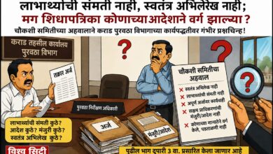 Photo of लाभार्थ्यांची संमती नाही, स्वतंत्र अभिलेख नाही; मग शिधापत्रिका कोणाच्या आदेशाने वर्ग झाल्या? चौकशी समितीच्या अहवालाने कराड पुरवठा विभागाच्या कार्यपद्धतीवर गंभीर प्रश्नचिन्ह!