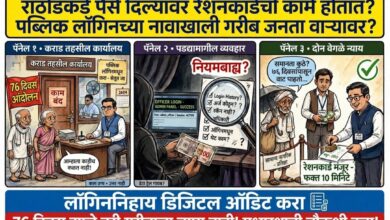Photo of अधिकाऱ्यांच्या जवळील माणूस ‘राठोड’नामक व्यक्तीकडेकडे पैसे दिल्यावर रेशनकार्डची कामे होतात? तर गरीब जनतेची कामे का अडकतात? ७६ दिवसांच्या आंदोलनातील‘लॉगिन’बाबतची माहिती प्रशासन तपासणार का?