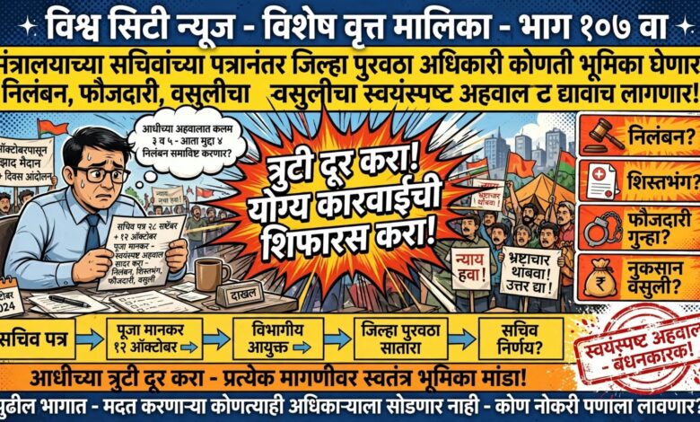 Photo of मंत्रालयाच्या सचिवांच्या पत्रानंतर जिल्हा पुरवठा अधिकारी कोणती भूमिका घेणार? साहिला नायकवडे यांच्या निलंबनासह फौजदारी गुन्हा आणि शासनाच्या नुकसानवसुलीचा स्वयंस्पष्ट अहवाल सादर करावाच लागणार! आधीच्या अहवालातील त्रुटी दूर करून आता तरी योग्य कारवाईची शिफारस होणार का?